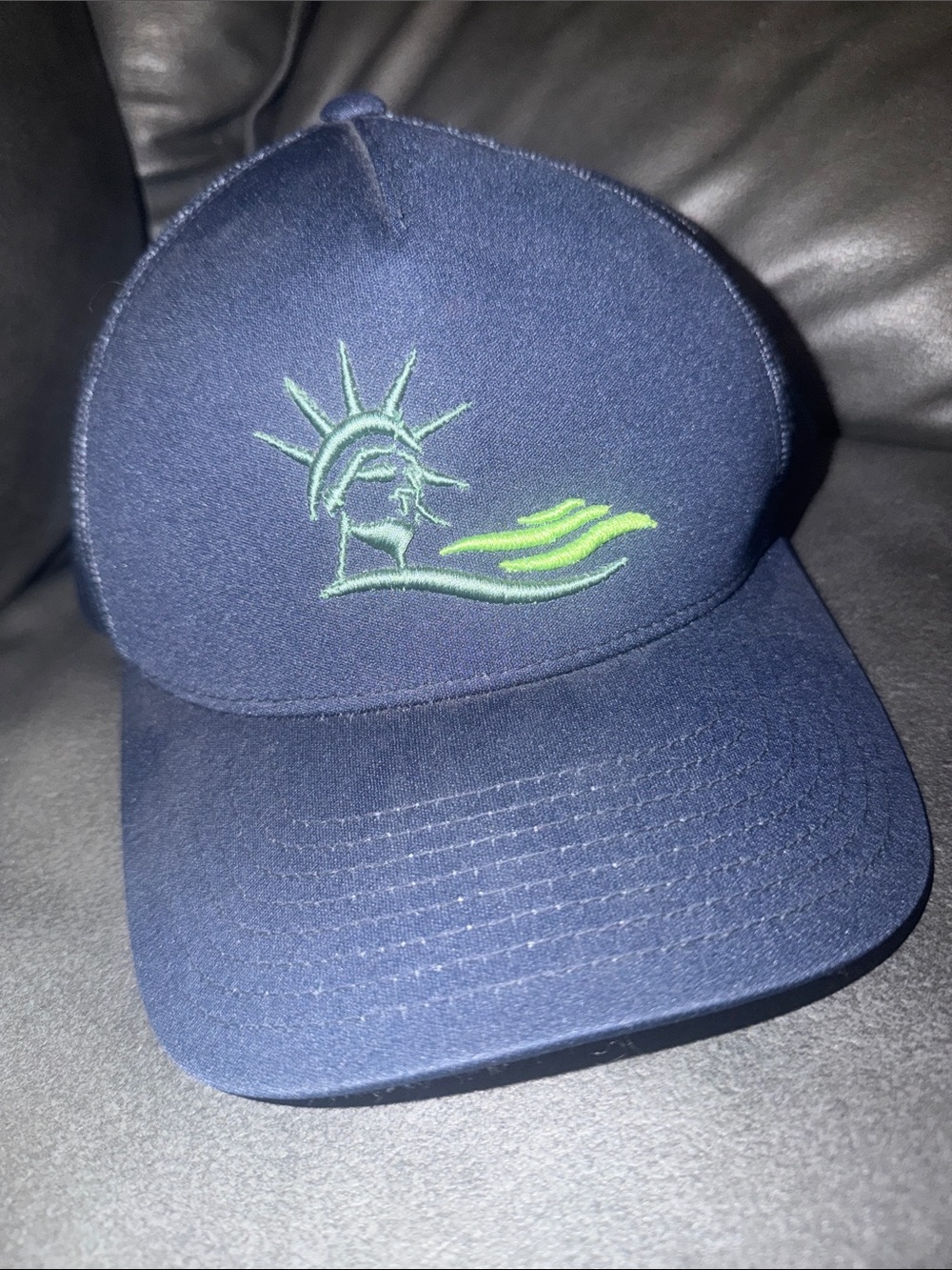 New York liberty bball adult Navy Swim Cap with Lime Green Statue Logo